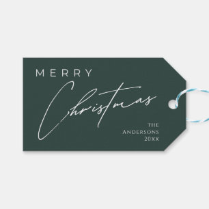Modern Elegant Handwritten Script Green Christmas Gift Tags