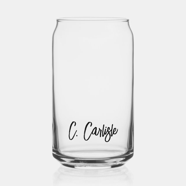 Modern Elegant Handwritten Script Personalized Can Glass (Front)