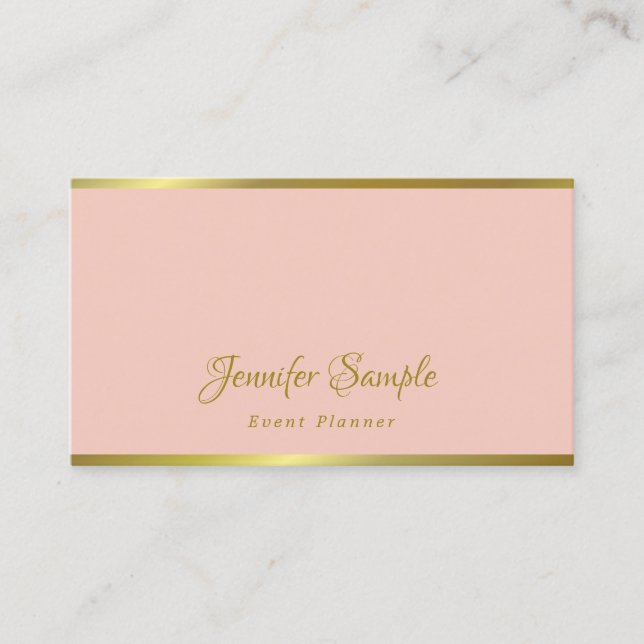 Modern Elegant Handwritten Script Pink Gold Trendy Business Card (Front)