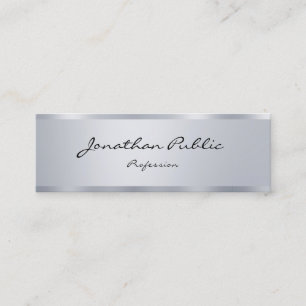 Modern Elegant Handwritten Script Silver Look Mini Business Card