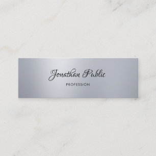 Modern Elegant Handwritten Script Silver Simple Mini Business Card