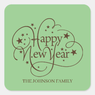 Modern Elegant Happy New Year Script Square Sticker