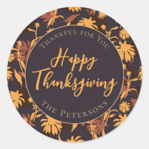 Modern Elegant Happy Thanksgiving Coneflowers Classic Round Sticker