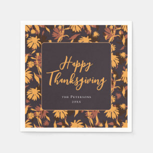 Modern Elegant Happy Thanksgiving Coneflowers Napkin