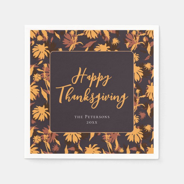Modern Elegant Happy Thanksgiving Coneflowers Napkin (Front)