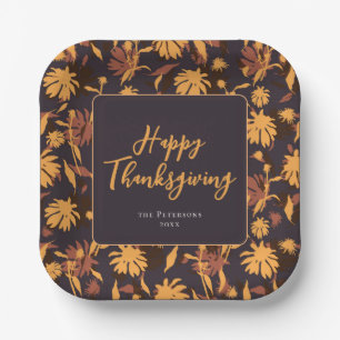 Modern Elegant Happy Thanksgiving Coneflowers Paper Plate