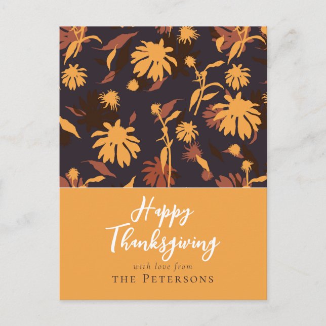 Modern Elegant Happy Thanksgiving Coneflowers Postcard (Front)