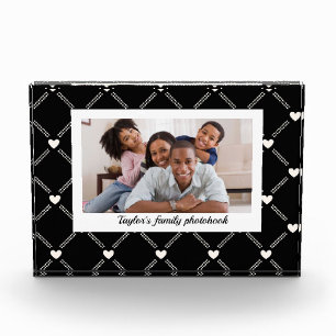 Modern Elegant Hears Pattern and Black Personalize Photo Block