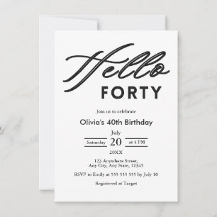 Modern Elegant Hello Forty 40th Birthday Invitation