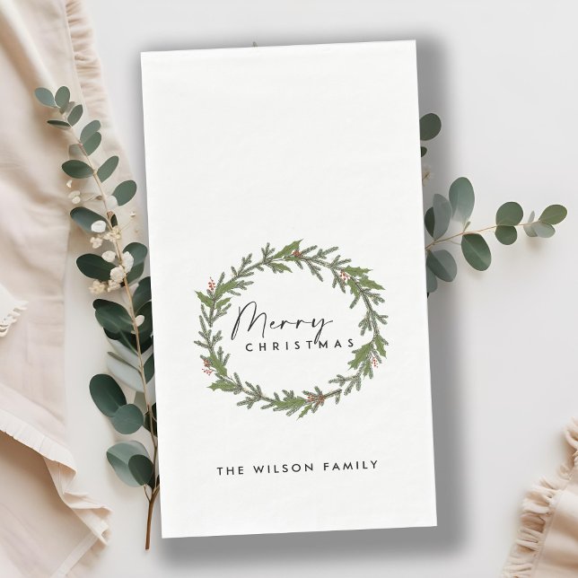 MODERN ELEGANT HOLLY BERRY WREATH CHRISTMAS NAPKIN (Creator Uploaded)