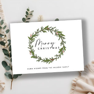 MODERN ELEGANT HOLLY BERRY WREATH MERRY CHRISTMAS HOLIDAY CARD