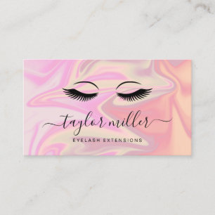 Modern elegant holographic eyelash extensions business card