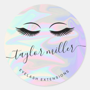 Modern elegant holographic eyelash extensions classic round sticker