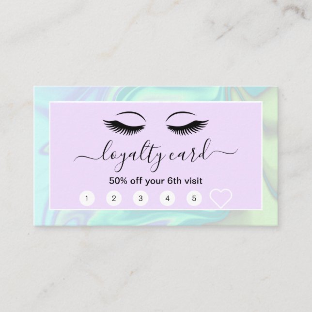 Modern elegant holographic eyelash extensions loyalty card (Front)