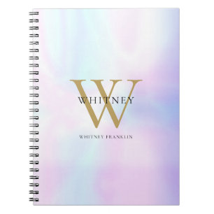 Modern Elegant Holographic Gold Monogram Name Notebook