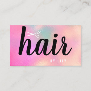 Modern elegant holographic hairstylist scissors business card