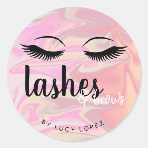 Modern elegant holographic lashes & brows classic round sticker