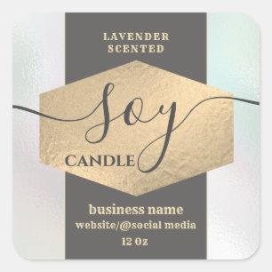 Modern elegant holographic soy candle label