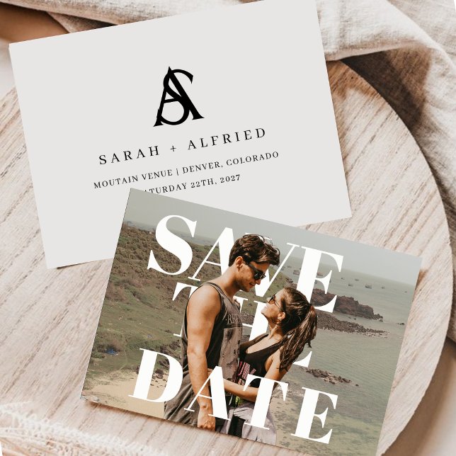 Modern Elegant Horizontal Script Wedding Photo Save The Date (Creator Uploaded)
