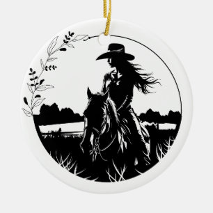 Modern Elegant Horse Cowgirl Western Equestrian Ceramic Tree Decoration