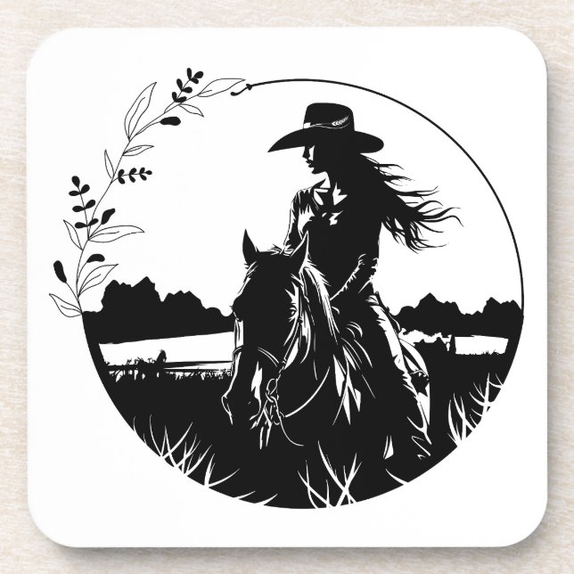 Modern Elegant Horse Cowgirl Western Equestrian Coaster (Front)