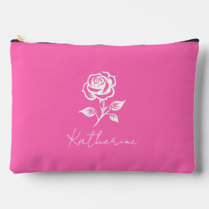 Modern Elegant Hot Pink And Rose Custom Name Accessory Pouch