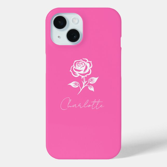 Modern Elegant Hot Pink And Rose Custom Name Case-Mate iPhone Case (Back)