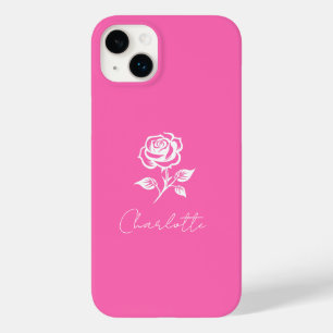 Modern Elegant Hot Pink And Rose Custom Name Case-Mate iPhone 14 Plus Case