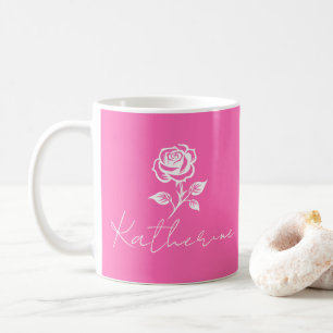 Modern Elegant Hot Pink And Rose Custom Name Coffee Mug