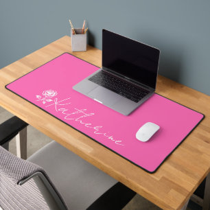 Modern Elegant Hot Pink And Rose Custom Name Desk Mat