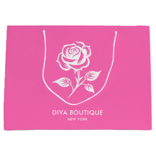 Modern Elegant Hot Pink And Rose Custom Name Large Gift Bag