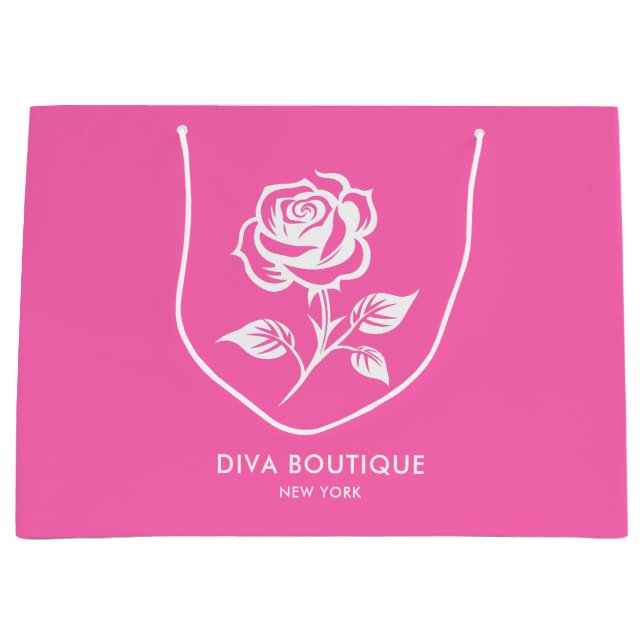 Modern Elegant Hot Pink And Rose Custom Name Large Gift Bag (Front)