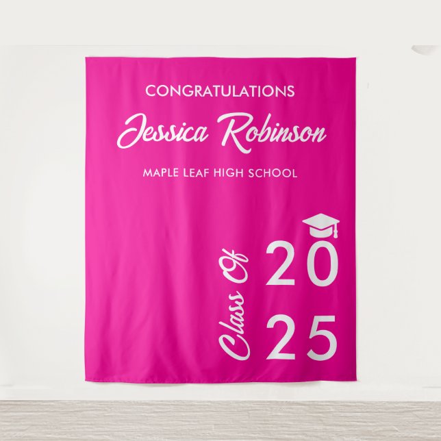 Modern Elegant Hot Pink Graduation Photo Backdrop Tapestry (Front)