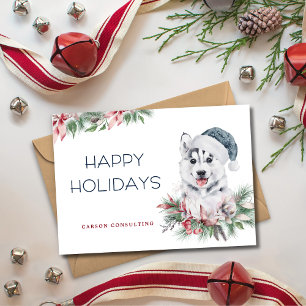 Modern Elegant Husky Dog Happy Holidays Business Holiday Card
