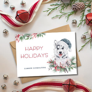 Modern Elegant Husky Dog Happy Holidays Business Holiday Card