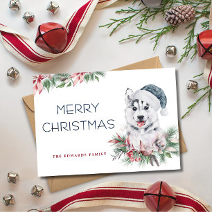 Modern Elegant Husky Dog Merry Christmas  Holiday Card