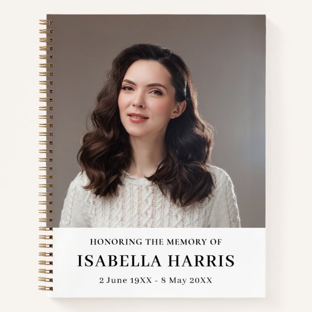 Modern Elegant In Loving Memory Photo Design Notebook (Front)