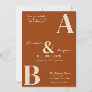Modern Elegant Initial Burnt Orange Wedding Invitation