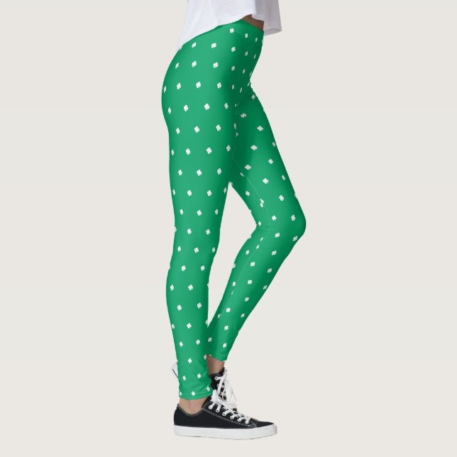 Modern Elegant Irish Shamrock Green Clover Leggings (Right)