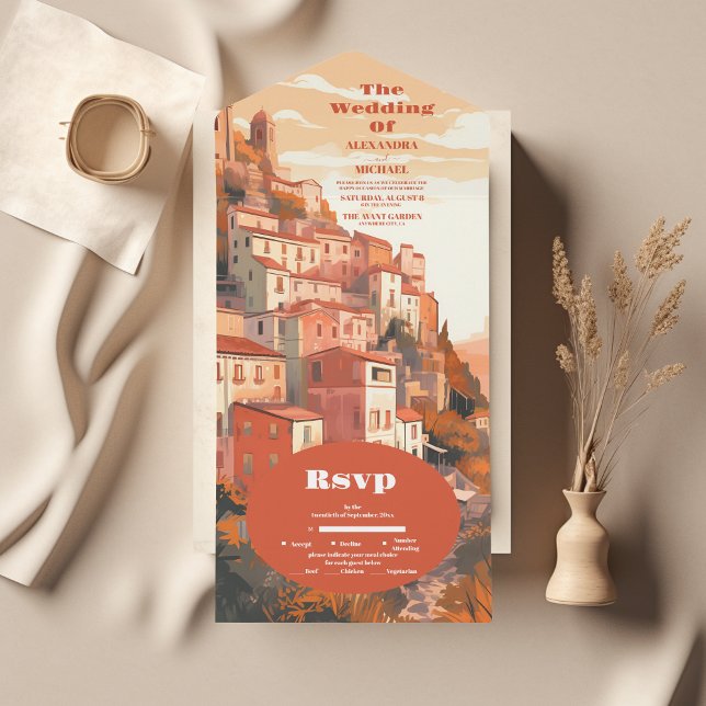 Modern Elegant Italy Destination Wedding All In One Invitation (Creator Uploaded)