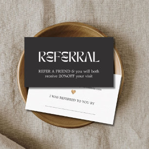 Modern Elegant Ivory Black White Heart Beauty  Referral Card
