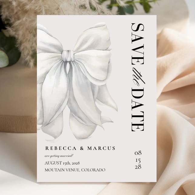 Modern Elegant Ivory Coquette White Bow Wedding Save The Date (Creator Uploaded)