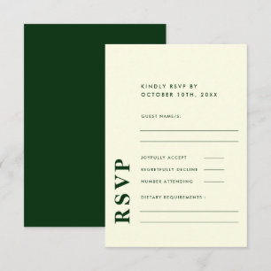 Modern Elegant Ivory & Green Simple Wedding  RSVP Card