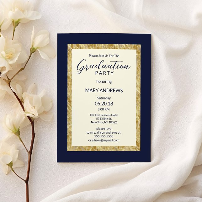 Modern elegant ivory navy blue gold Graduation Invitation (Modern elegant ivory navy blue gold Graduation )