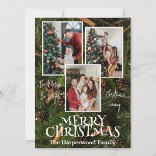 Modern Elegant Joy Christmas Family Photo Collage Holiday Card