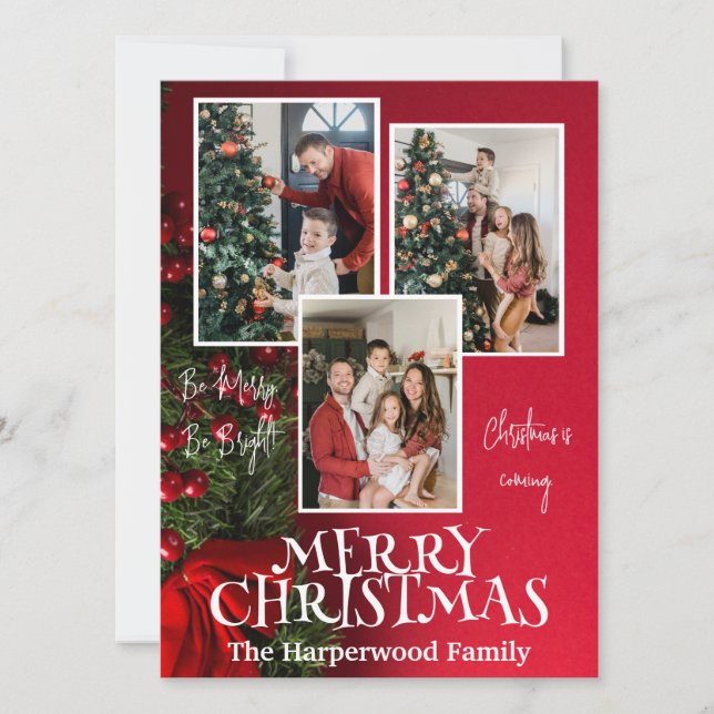 Modern Elegant Joy Christmas Family Photo Collage Holiday Card (Front)