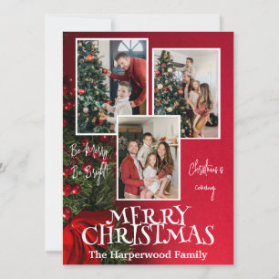Modern Elegant Joy Christmas Family Photo Collage Holiday Card
