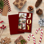 Modern Elegant Joy Christmas Four Photo Script<br><div class="desc">A modern and elegant Christmas greeting cards featuring four family Christmas photos,  a thick bold gold foil lettering of "JOY" and a script gold foil lettering of your family name.</div>