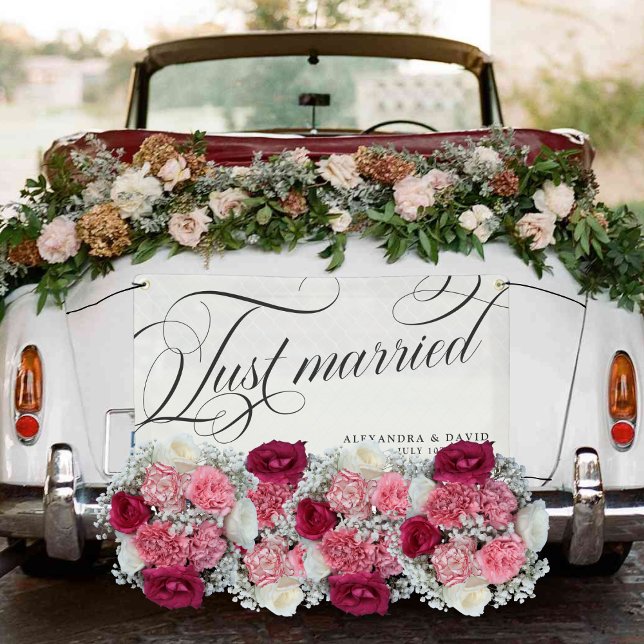 Modern Elegant Just Married Mr and Mrs Wedding Car Banner (Creator Uploaded)