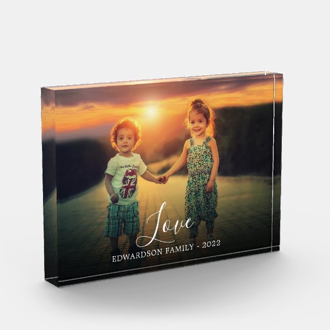 Modern elegant keepsake Love script family Photo Block (Left)